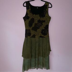 Mezon Dress XL Midi Tiered Flounce Art to Wear Embellished Lagenlook Ruffle